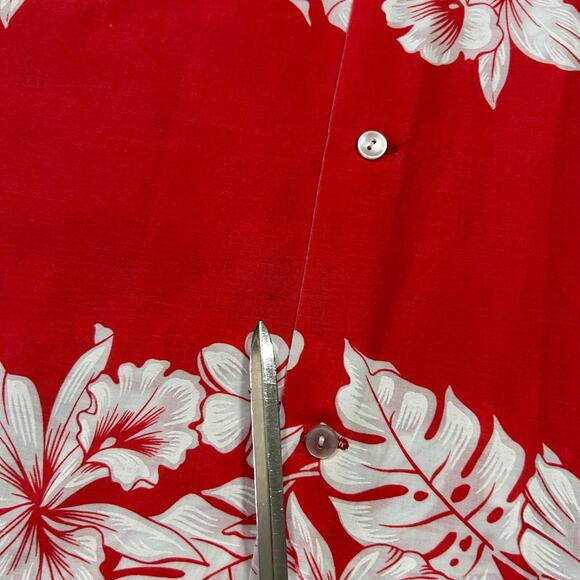 Vintage 60s Hawaiian Shirt Hibiscus Faded Red Floral Print Camp Collar Aloha - Picture 4 of 13